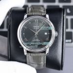 Replica Omega De Ville Black Dial Silver Case Grey Leather Band Couple Watch